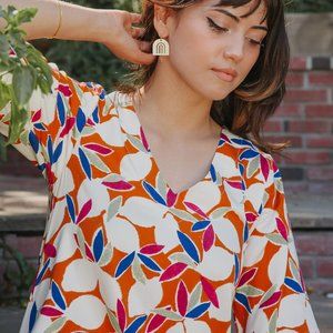 Compania Fantastica NEW XS Orange A-Line Fruit Print Dress